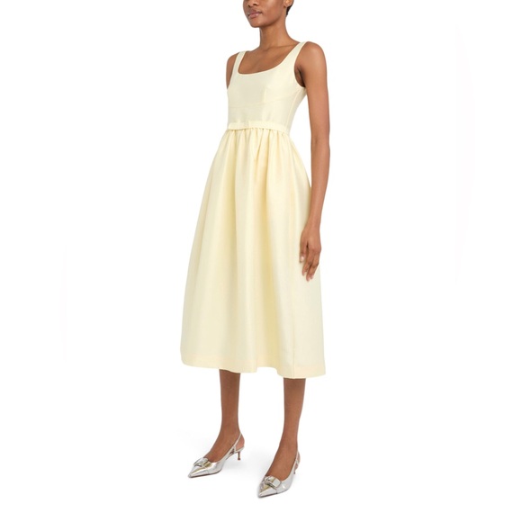 NEW Self-Portrait Light Yellow Taffeta Midi Belted Dress | size UK 6 / US 2 - Picture 2 of 12